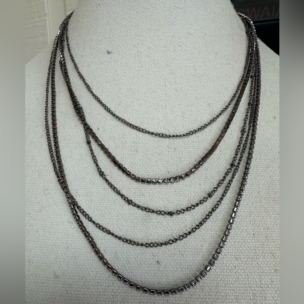 Multi strand industrial vibe chain and rhinestone necklace earrings